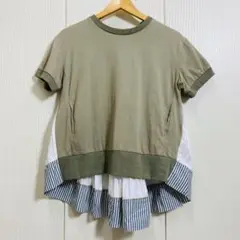 美品 Ceu azul 異素材切り替え バックプリーツ 半袖トップス ブラウス