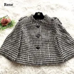ルネ ジャケット コート TISSUE 千鳥格子 リボン ショート 36 M
