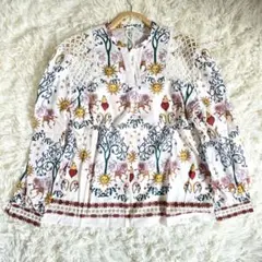 新品☆タグ付 プリント長袖シャツ ショルダーレース トップス