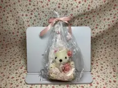 【未使用】テディベア　置物　エチケットブラシ　くま　レース　インテリア　ローズ
