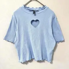 ◉H&M　半袖リブカットソー　水色　子供服　ハートくりぬき　M　クロップド丈