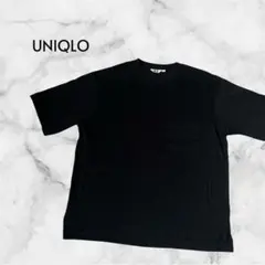 美品 UNIQLO ユニクロ ポケット付き Tシャツ ラウンドネック 黒 L