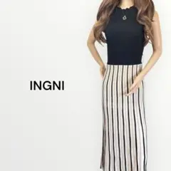 美品 イング　リブニットワンピース　プリーツ　ニットワンピース ロングワンピース