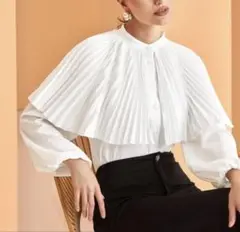 完売商品【SHEIN】Modelyn ランタンスリーブプリー ツシャツSサイズ