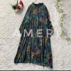 フラワープリント Aライン ロングワンピース
