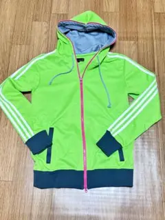 3本ライン蛍光グリーン×ピンク×グレー L フルジップアップパーカードッキリ