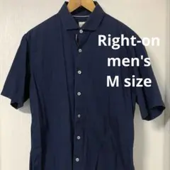 ライトオン　ネイビー　半袖シャツ　ボタンシャツ　Right-on Mサイズ