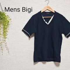 Mens Bigi ネイビー VネックTシャツ