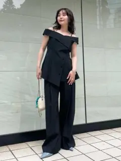 フレイアイディー 2wayオフショルペプラムブラウス＆パンツ　セットアップ