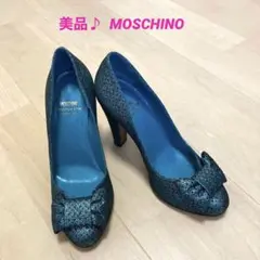 【美品】MOSCHINO モスキーノ イタリア製 リボンラメハイヒール