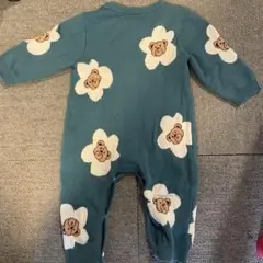 青色 花柄クマ　ロンパース