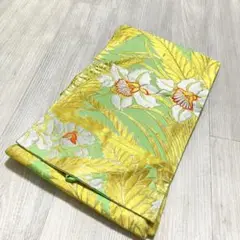 【N494】 名古屋帯 名古屋仕立て 黄緑 ゴールド 着物・小紋・紬などに