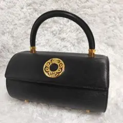 【美品】HANAE MORI ハンドバッグ サークル金具 レザー 黒 フォーマル