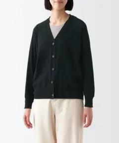 美品！無印良品　ＵＶカット強撚Ｖネックワイドカーディガン婦人Ｍ・黒