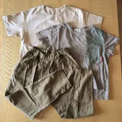 匿名配送 子供服 男の子 130 まとめ売り 麻パンツ Tシャツ 夏服 カーキ