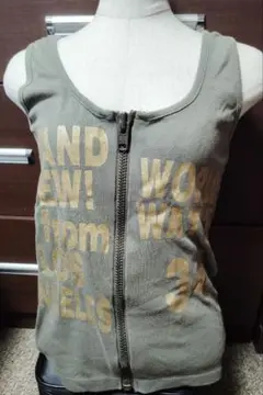 ShakeShakeジッパー付きノースリーブ Tシャツ オリーブグリーン
