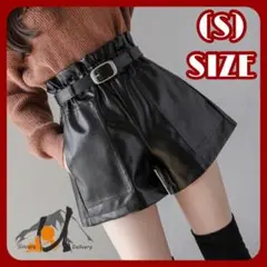 ショートパンツ レディース ベルト付き ブラック 冬 ハイウエスト 韓国 レザー