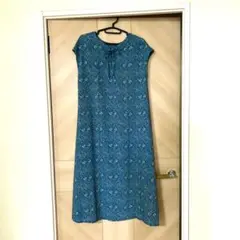 ESSEME とろみワンピース　ターコイズブルー花柄 M