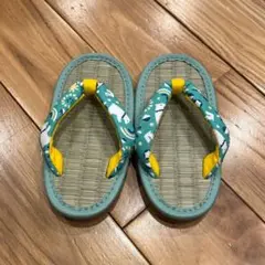 【美品】ケンコーミサトっこ　キッズ草履 青緑色 動物柄