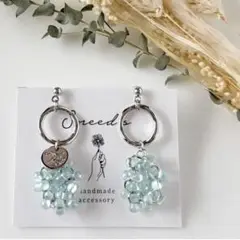 ▪シルバーフープ×ファルファーレビーズ×メタルチャームピアス／イヤリング1点のみ