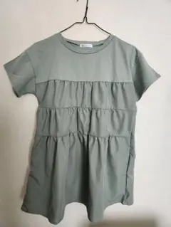 ティアードデザイン グリーン半袖Tシャツ