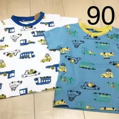【90サイズ】新品未使用 2枚セット 男の子 Tシャツ のりもの くるま バス
