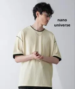 ナノユニバース カラーステッチ ジャガード Tシャツ 半袖 アイボリー