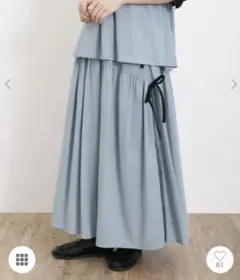 美品です。配色左脇リボンスカート　スモーキーブルー