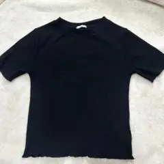 シンプル 黒 半袖 ラメ Tシャツ