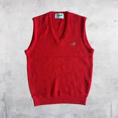 00's CROCODILE ニットベスト Vネック 赤 サイズL ゴルフ 刺繍