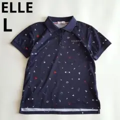 美品　ELLE SPORT　レディース　ゴルフ　ポロシャツ　総柄　ネイビー　L
