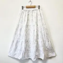 GU コットンレースフレアロングスカート +E 白 S