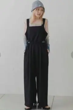 Kastane カットアウトサロペット カットアウトシャーリングサロペット　黒