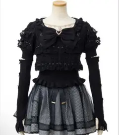 LIZLISA リズリサ はしごリボンフリルアームウォーマーニット ブラック