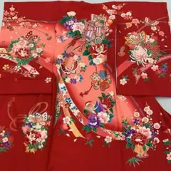 「即決価格」女子新品正絹産着(お祝着)特選京友禅工芸染刺繍入り古典四季花車熨斗文