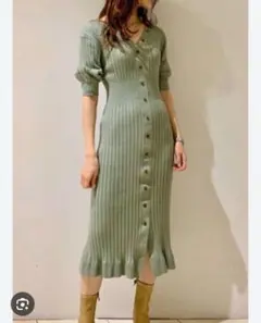 新品 SNIDEL フロントボタンニットワンピース　スナイデル　ミント