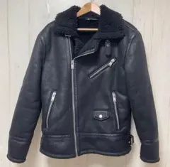 ZARA L ライダースジャケット　フェイクムートン　ボア　ブラック　美品