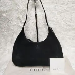グッチ ハンドバッグ ワンショルダー スエード×レザー ブラック