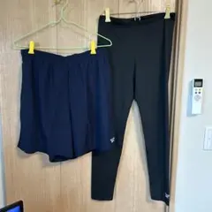 【極美品】Reebok ネイビーショートパンツとインナータイツセット　LL