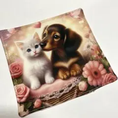ハンドメイド　　ガーゼハンカチ　105 ねことダックスフンド