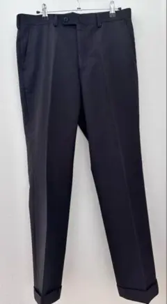 【メンズ】スラックス 黒 シャドーストライプ柄 シングル折り