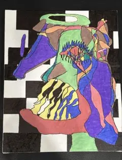 抽象画 手描き A4サイズ 多色