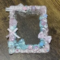 ハンドメイド ホイップデコ トレカケース ブルー ピンク リボン B8