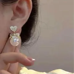 即発送❕大粒パール×ハートピアス