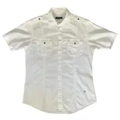 【美品】 BURBERRY BLACK LABEL 半袖シャツ 2 ホワイト 麻