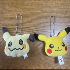 ピカチュウ ミミッキュ　ボールチェーンキーホルダー　フェイスマスコットぬいぐるみ