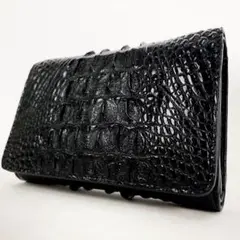 未使用級★リアル クロコダイル 背革 折財布 ブラック