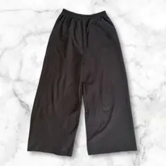 ビアズリー　ワイドパンツ プリーツ　グレー　ゆったり　ウエストゴム　シンプル　L