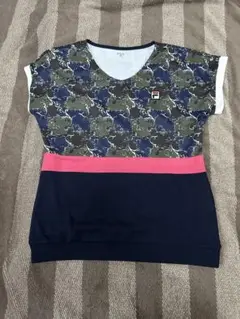 FILA Vネック Tシャツ ネイビー/グレー/ピンク　L