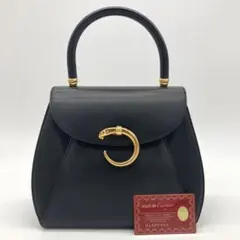 【美品】カルティエ パンテール ハンドバッグ ゴールド金具 レザー フラップ 黒